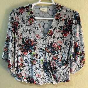 Anthropologie Maeve Umi Wrap Top Multicolor Floral Velvet Sz S Oversize e2